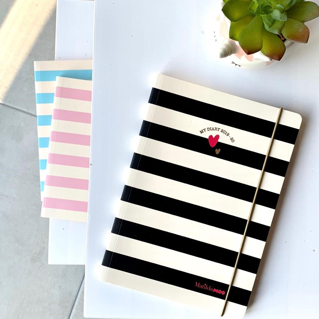 Matilda Moo | A5 Striped Notebook | Black