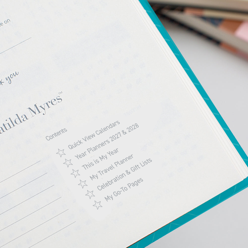 Matilda Myres | 2027 Diary - A5 Daily Planner with Rose Gold Wiro | Day-to-Page in Teal
