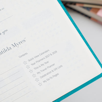 Matilda Myres | 2027 Diary - A5 Daily Planner with Rose Gold Wiro | Day-to-Page in Teal