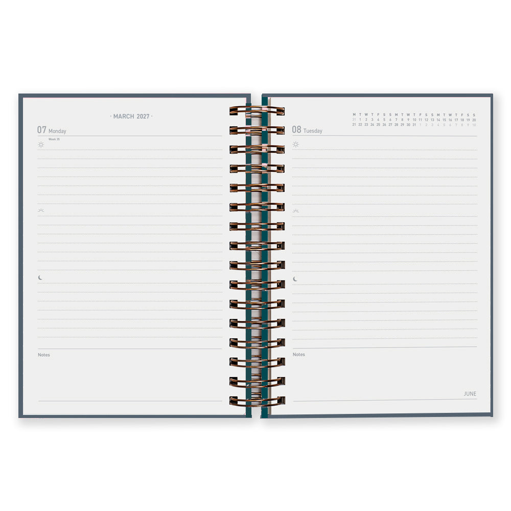 Matilda Myres | 2027 Diary - A5 Daily Planner with Rose Gold Wiro | Day-to-Page in Grey