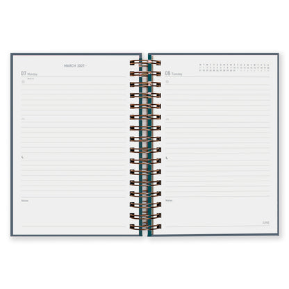 Matilda Myres | 2027 Diary - A5 Daily Planner with Rose Gold Wiro | Day-to-Page in Grey