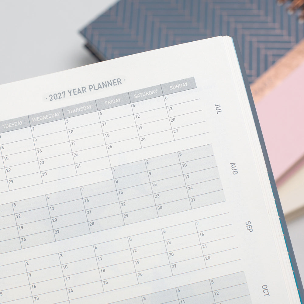 Matilda Myres | 2027 Diary - A5 Daily Planner with Rose Gold Wiro | Day-to-Page in Grey