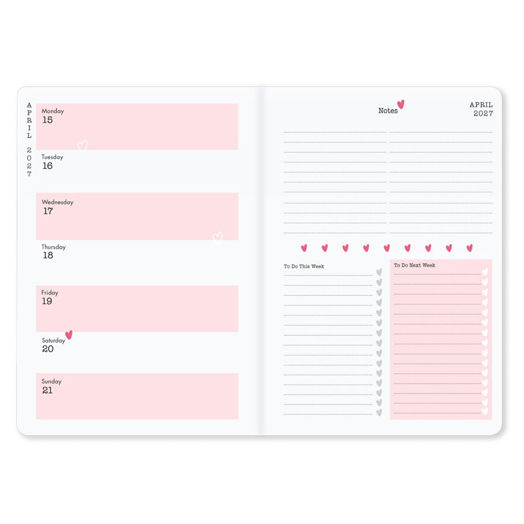 2027 Matilda Moo A5 Week-to-View Diary +  Hearts Notebook | Mint & Blue