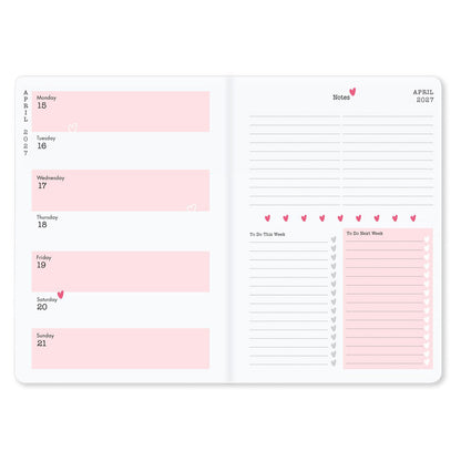 2027 Matilda Moo A5 Week-to-View Diary +  Hearts Notebook | Mint & Blue