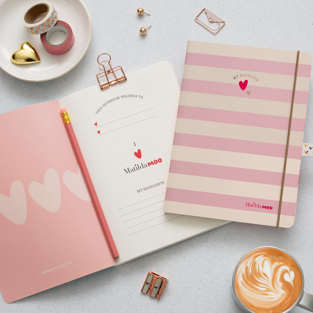 Matilda Moo | A5 Striped Notebook | Pink