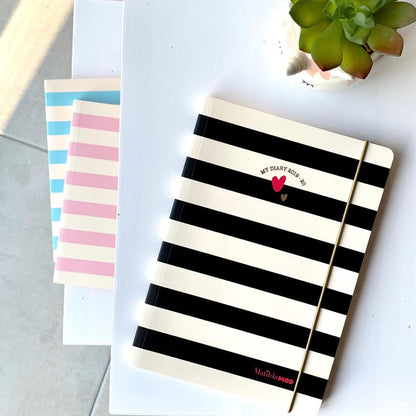 Matilda Moo | A5 Striped Notebook | Black