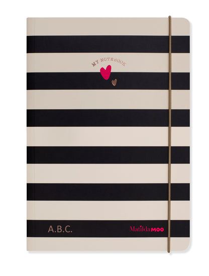Matilda Moo | A5 Striped Notebook | Black