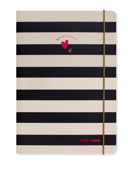 Matilda Moo | A5 Striped Notebook | Black