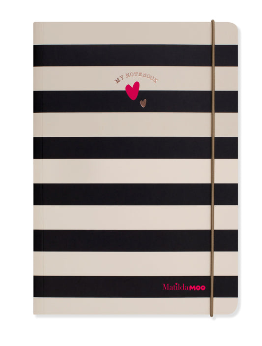 Matilda Moo | A5 Striped Notebook | Black