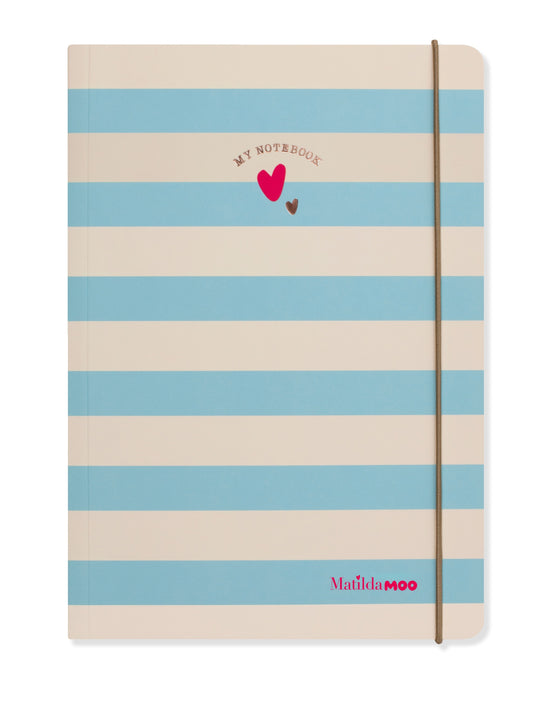 Matilda Moo | A5 Striped Notebook | Blue