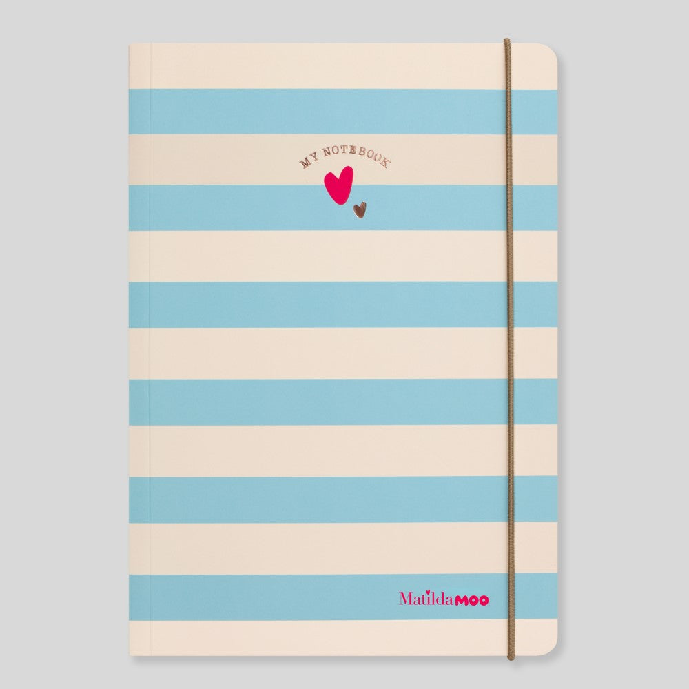 Matilda Moo | A5 Striped Notebook | Blue