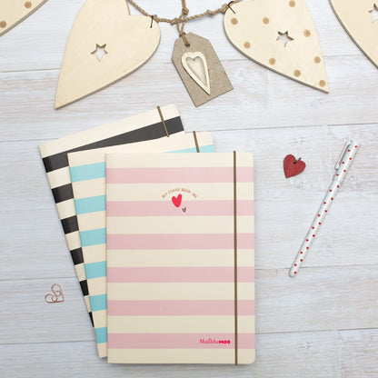 Matilda Moo | A5 Striped Notebook | Pink