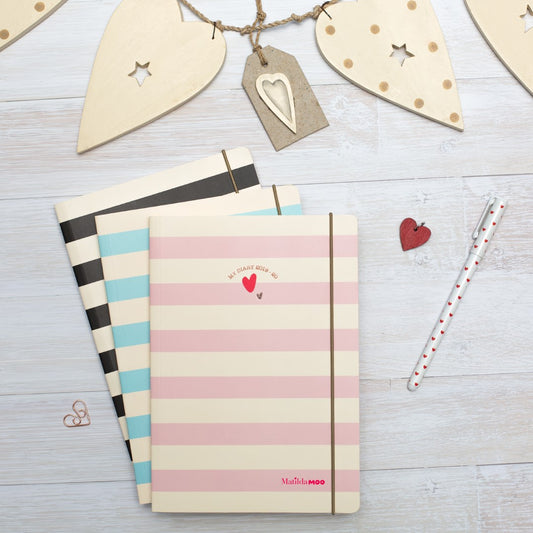 Matilda Moo | A5 Ruled Notebook | Striped | Pink