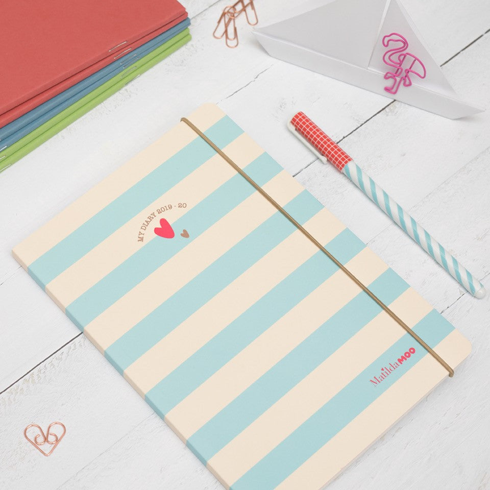 Matilda Moo | A5 Striped Notebook | Blue