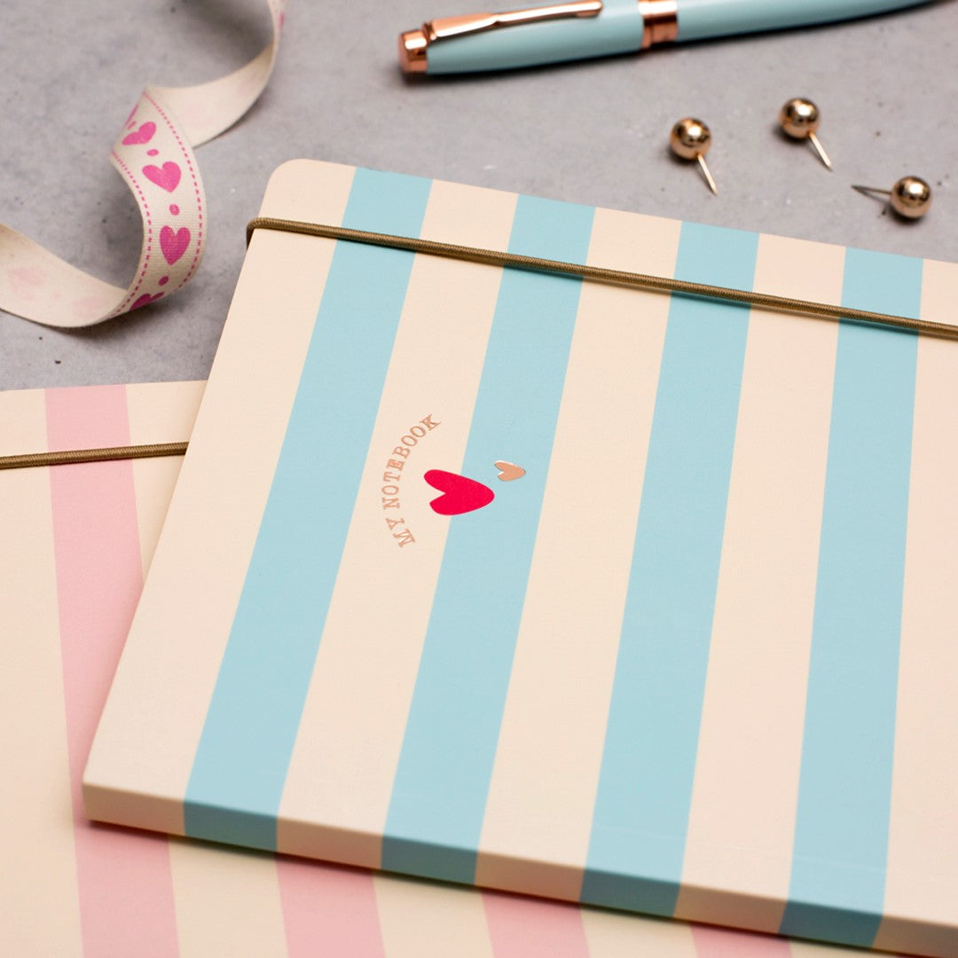 Matilda Moo | A5 Striped Notebook | Blue