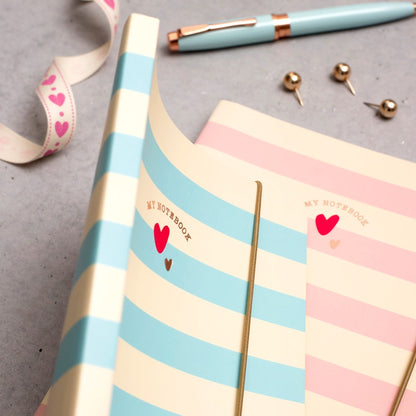Matilda Moo | A5 Striped Notebook | Blue