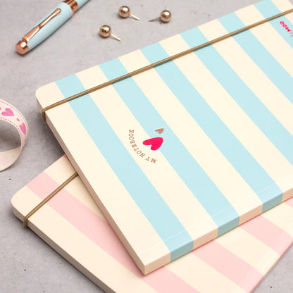 Matilda Moo | A5 Striped Notebook | Blue