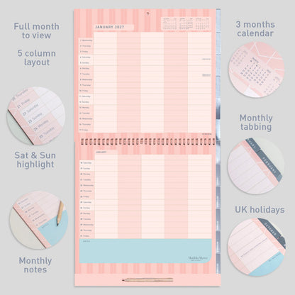 Matilda Myres | 2027 Monthly Five Column Family Calendar | Month-to-View in Grey