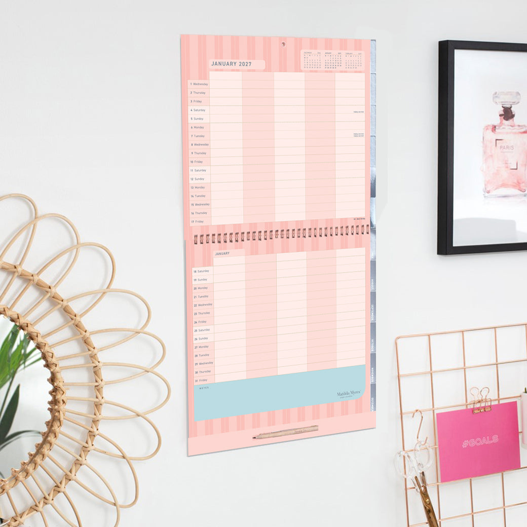 Matilda Myres | 2027 Monthly Five Column Family Calendar | Month-to-View in Pink