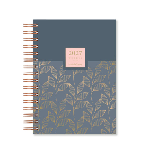 Matilda Myres | 2027 Diary - A5 Weekly Planner with Rose Gold Wiro | Week-to-View in Grey