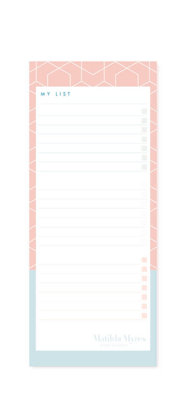 Matilda Myres | Slim List Pad with Magnetic Strip | Pink