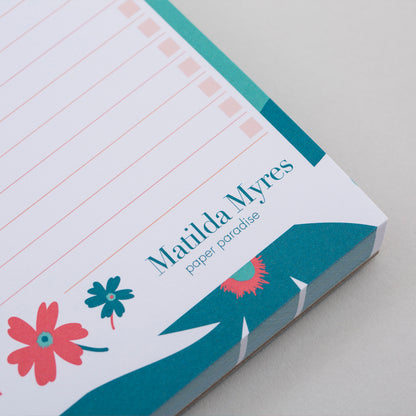 Matilda Myres | Slim List Pad with Magnetic Strip | Teal Floral