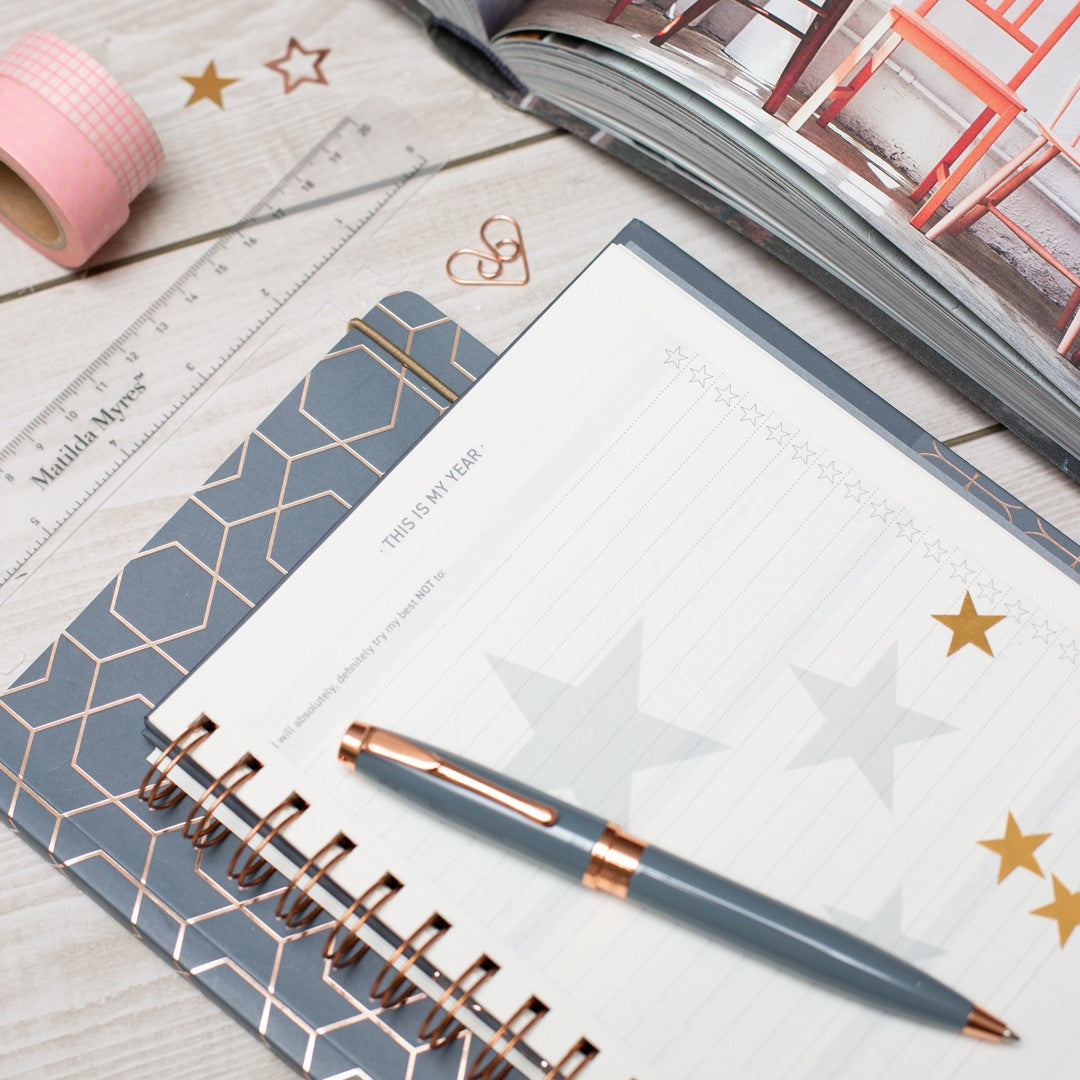 Matilda Myres | 2027 Diary - A5 Weekly Planner with Rose Gold Wiro | Week-to-View in Grey